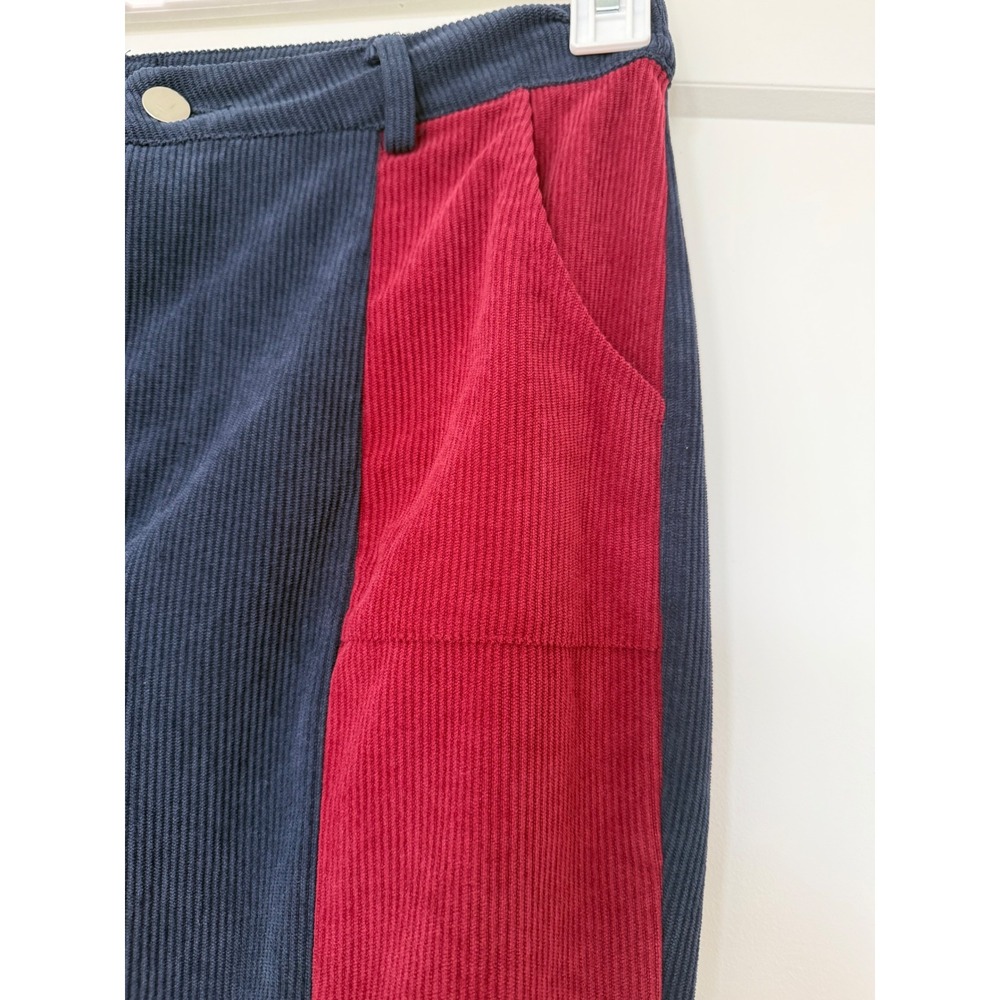 Cider Colorblock Retro Corduroy Flare Pants Navy Blue Red High Waisted Size M - Picture 8 of 13